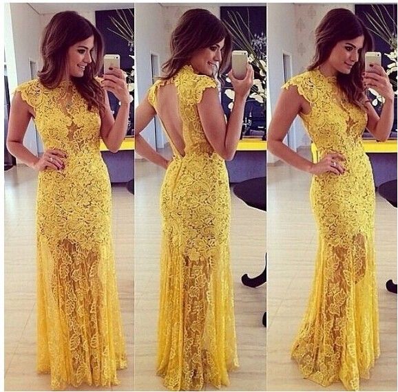 Vestido Longo Yellow Lace MI006